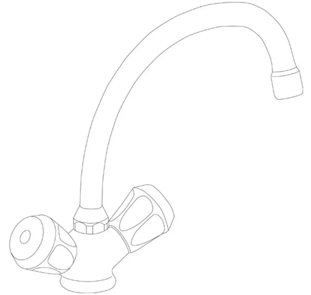 Zweigriff-Temperierarmatur aus Chrom von Ideal Standard mit gebogenen Auslauf und zwei Grifffeldern zur Temperaturregelung.